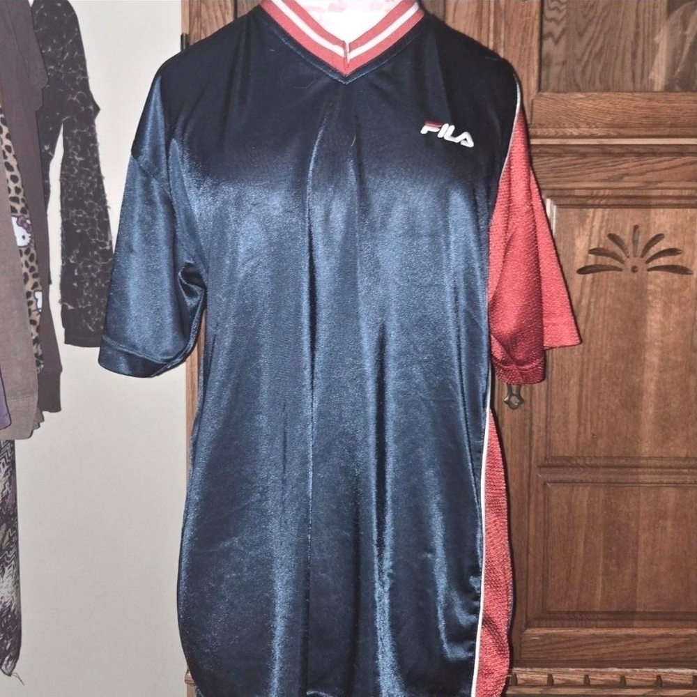 Fila Vintage Navy and Red Striped Jersey